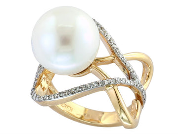 EFFY 14K YELLOW GOLD DIAMOND,FRESH WATER PEARL RING